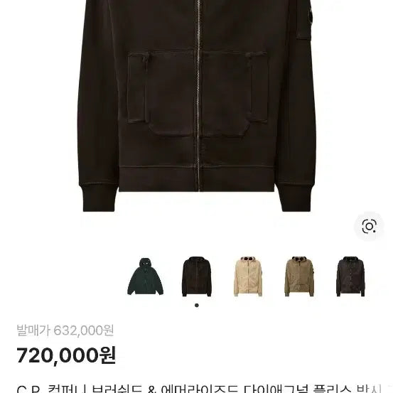 [BUNJANG] CP Company Brushed &amp; Emerized Diagonal Fleece Goggle Sweatshirt - Dark Shadow Grey / Cp 컴퍼니 고글 렌즈 후드집업