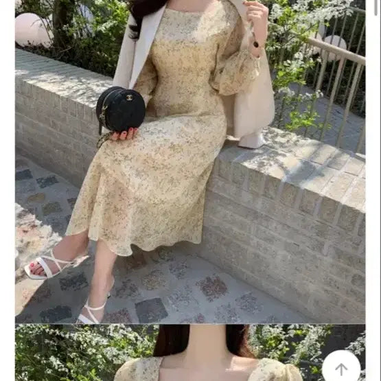 [BUNJANG] Joy Yu Long Dress Floral Square Neck / 조이유 원피스