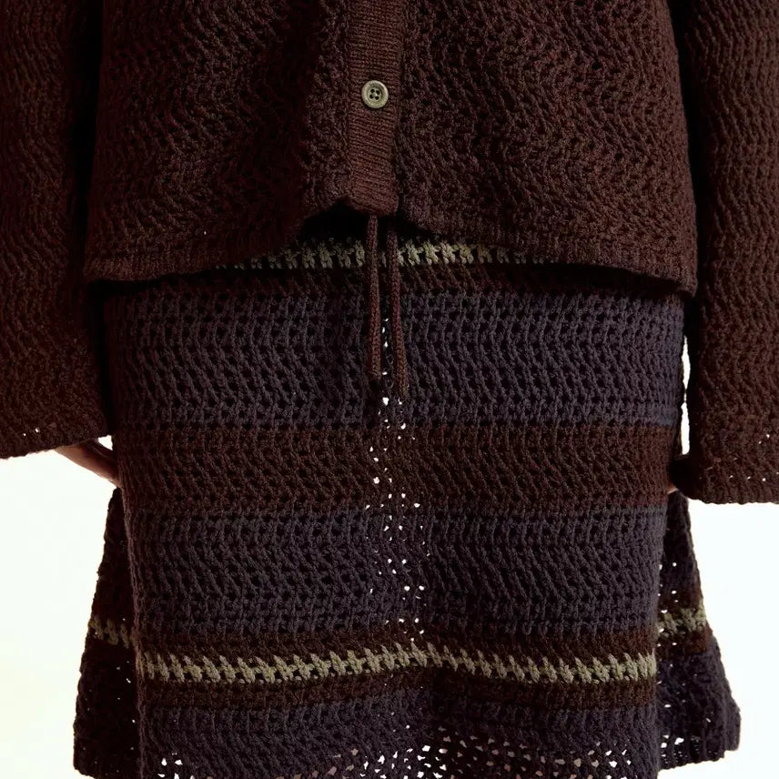 [BUNJANG] KOSEIO Layered Knit Skirt Brown / 코이세이오 레이어드 니트 스커트 브라운