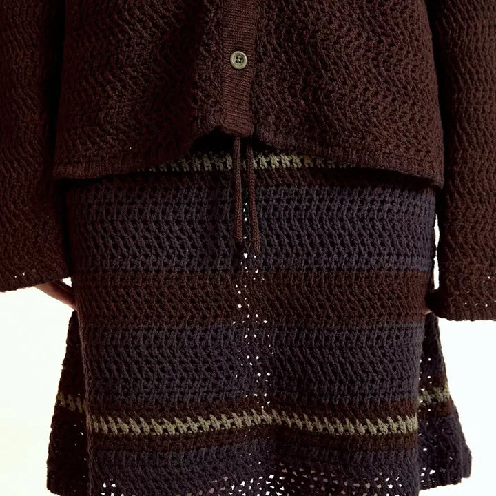 [BUNJANG] KOSEIO Layered Knit Skirt Brown / 코이세이오 레이어드 니트 스커트 브라운