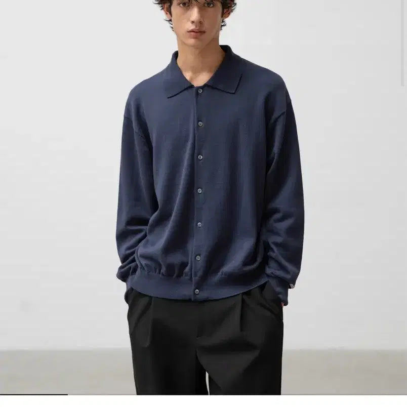 [BUNJANG] Another Office Cotton Collar Cardigan Navy Size 1 / 어나더오피스 코튼 카라 가디건 네이비 1사이즈