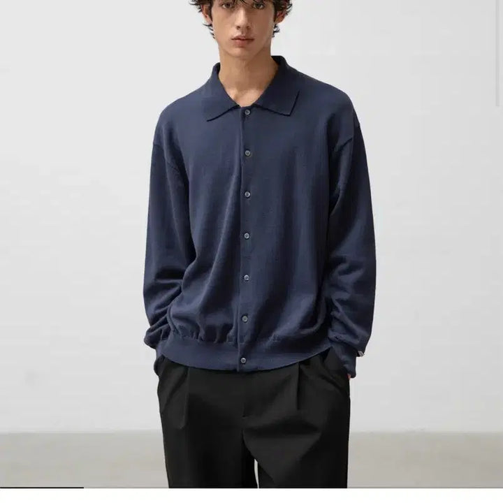 [BUNJANG] Another Office Cotton Collar Cardigan Navy Size 1 / 어나더오피스 코튼 카라 가디건 네이비 1사이즈
