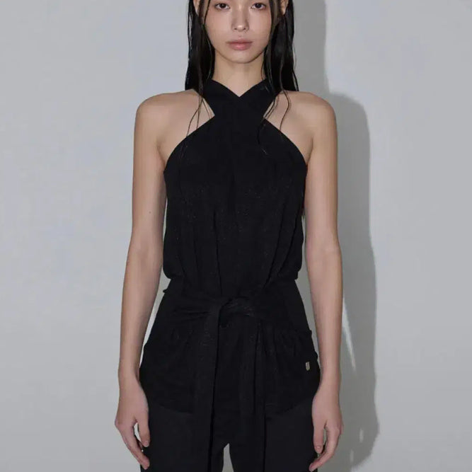 [BUNJANG] Inegi Jennie Halter Top Black / 이네기 제니 홀터탑 블랙 1회착용