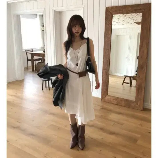 [BUNJANG] Asymmetric Lace Camisole Layered Dress / 언발 레이스 나시 레이어드 원피스