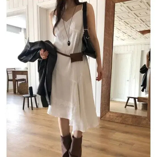 [BUNJANG] Asymmetric Lace Camisole Layered Dress / 언발 레이스 나시 레이어드 원피스