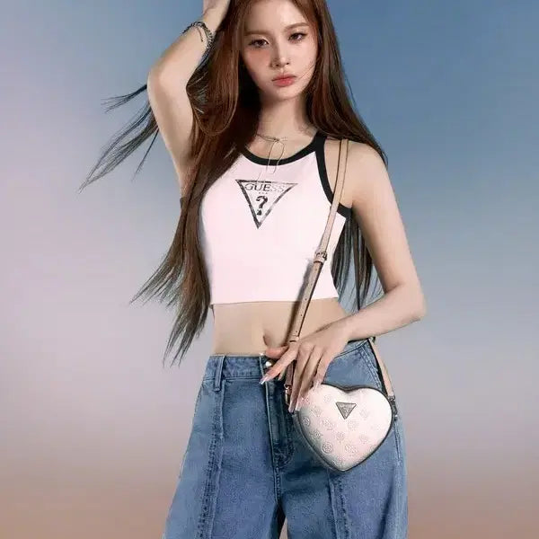 [BUNJANG] Guess Big Triangle Logo Ribbed Sleeveless Top / 게스 빅삼각로고 슬리브리스 골지 나시 블랙업 디젤 아디다스
