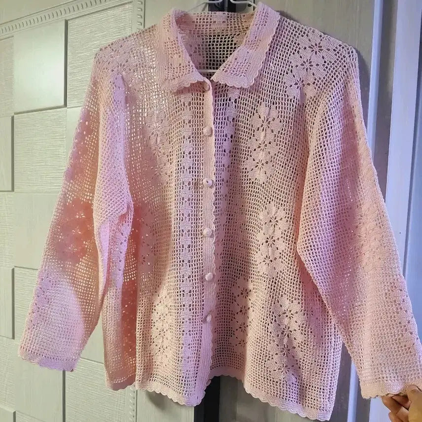 [BUNJANG] Crochet Cardigan with Collar / 카라 손뜨개 크로셰 가디건