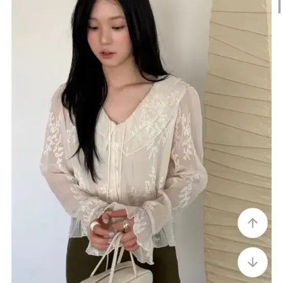 [BUNJANG] Flower Embroidery Ruffle Blouse / 플라워 자수 러플 블라우스