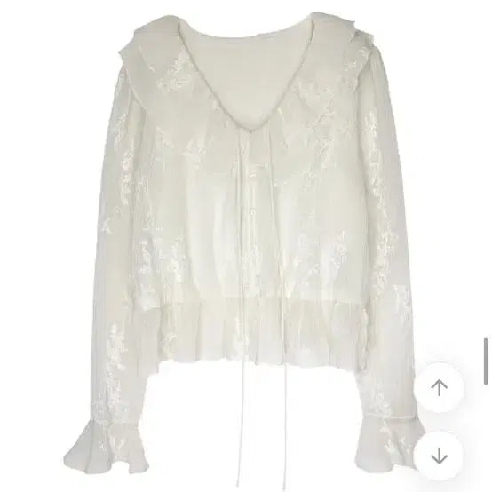[BUNJANG] Flower Embroidery Ruffle Blouse / 플라워 자수 러플 블라우스