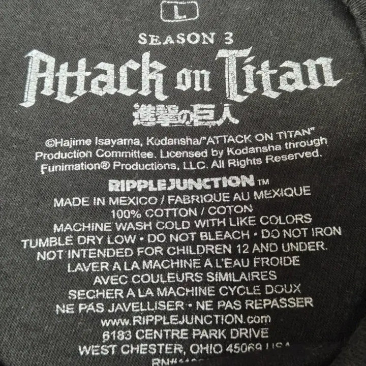 [BUNJANG] Attack on Titan Official T-Shirt / [L]진격의거인 오피셜 티셔츠 -219