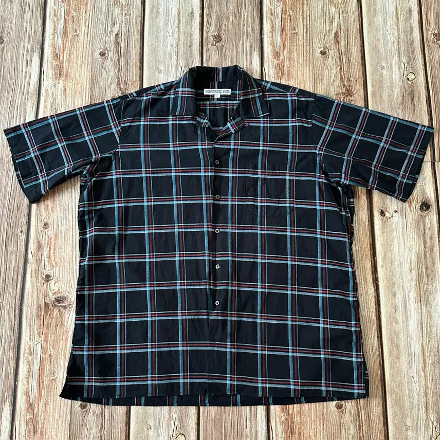 [BUNJANG] IndividualizedShirts Open Collar Black Check Shirt L / 인디비주얼라이즈드셔츠 오픈카라 블랙 체크 셔츠 L사이즈