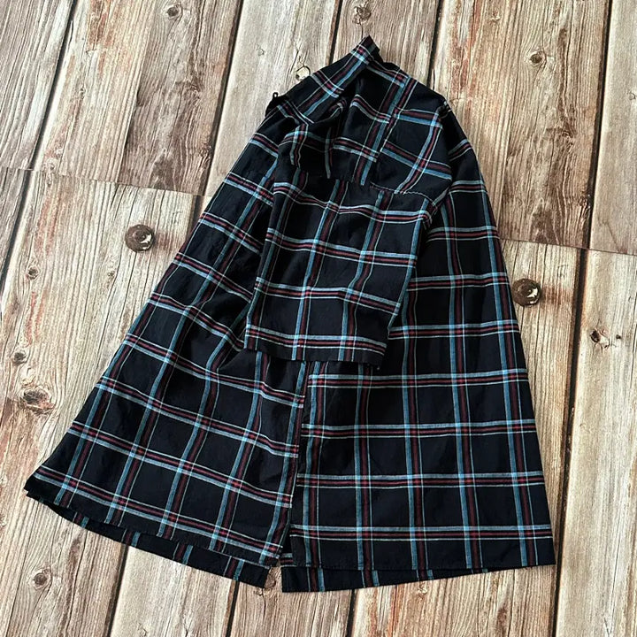 [BUNJANG] IndividualizedShirts Open Collar Black Check Shirt L / 인디비주얼라이즈드셔츠 오픈카라 블랙 체크 셔츠 L사이즈