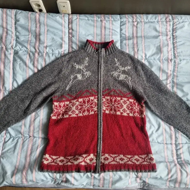 [BUNJANG] Vintage Nordic Knit Zip-Up Sweater / 빈티지 노르딕 니트 짚업