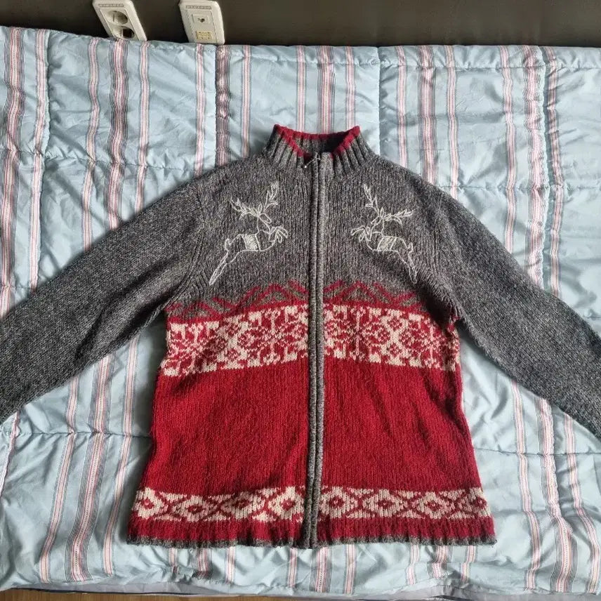 [BUNJANG] Vintage Nordic Knit Zip-Up Sweater / 빈티지 노르딕 니트 짚업