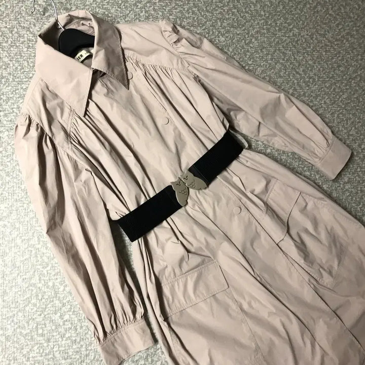 [BUNJANG] Lucky Chouette Atelier 2023 Beige Trench Coat Style Long Shirt Dress Belt Set / 럭키슈에뜨 아뜰리에 23년 바스락 트렌치코트형 롱 셔츠 원피스 벨트 세트