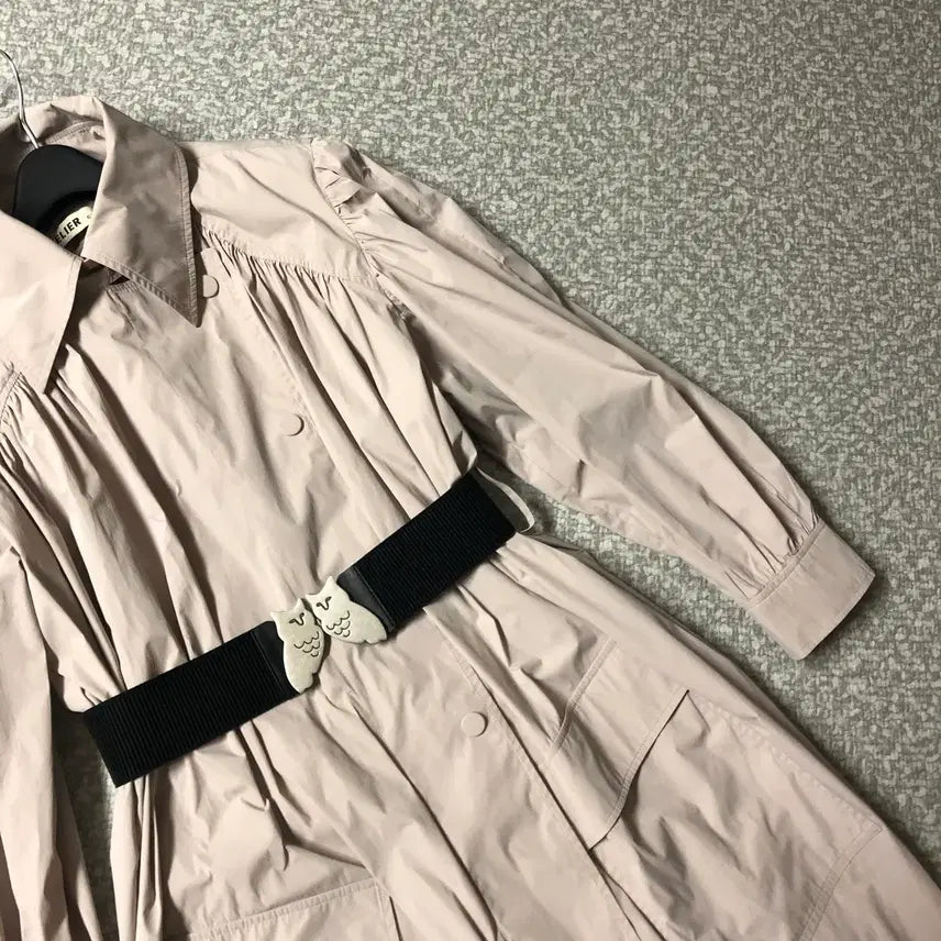 [BUNJANG] Lucky Chouette Atelier 2023 Beige Trench Coat Style Long Shirt Dress Belt Set / 럭키슈에뜨 아뜰리에 23년 바스락 트렌치코트형 롱 셔츠 원피스 벨트 세트