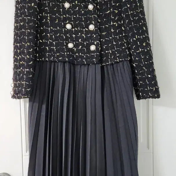 [BUNJANG] Bicini Tweed Black Dress Belt Set / 바이씨니 트위드 블랙 원피스 벨트 세트
