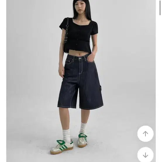 [BUNJANG] Black Up Raw Denim Bermuda Pants Light Wash Blue S / 블랙업 생지 버뮤다 데님팬츠 포인트워싱 진청 S