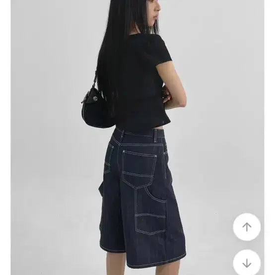 [BUNJANG] Black Up Raw Denim Bermuda Pants Light Wash Blue S / 블랙업 생지 버뮤다 데님팬츠 포인트워싱 진청 S