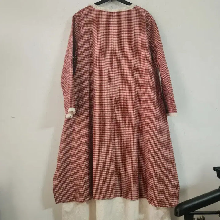 [BUNJANG] Checkered Long Dress with Lace Detail / 체크 롱 원피스 레이스 디테일