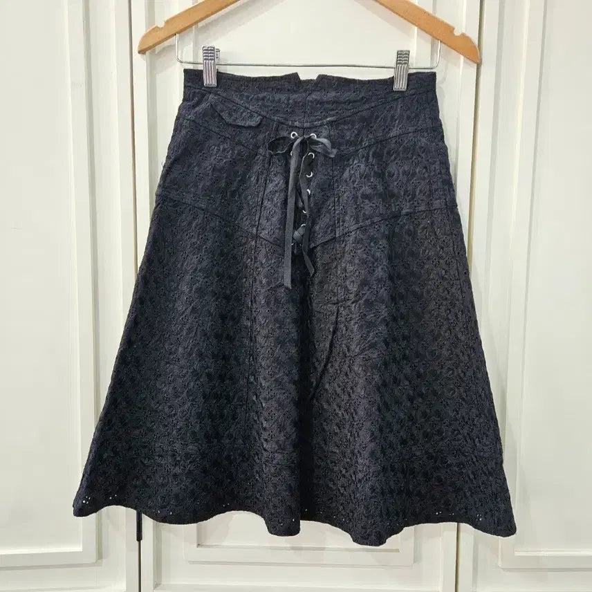 [BUNJANG] Nanette Lepore Black Lace Corset Flare Skirt / 블랙 레이스업 플레어 스커트