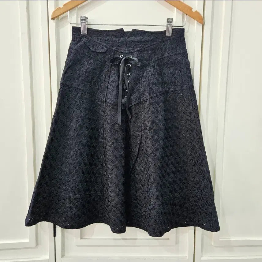 [BUNJANG] Nanette Lepore Black Lace Corset Flare Skirt / 블랙 레이스업 플레어 스커트