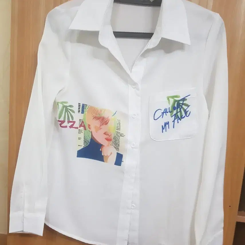 [BUNJANG] White Printing Shirt (Size 66) / 화이트 프린팅 셔츠(66)미사용