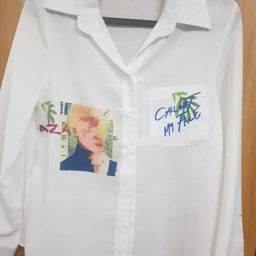 [BUNJANG] White Printing Shirt (Size 66) / 화이트 프린팅 셔츠(66)미사용