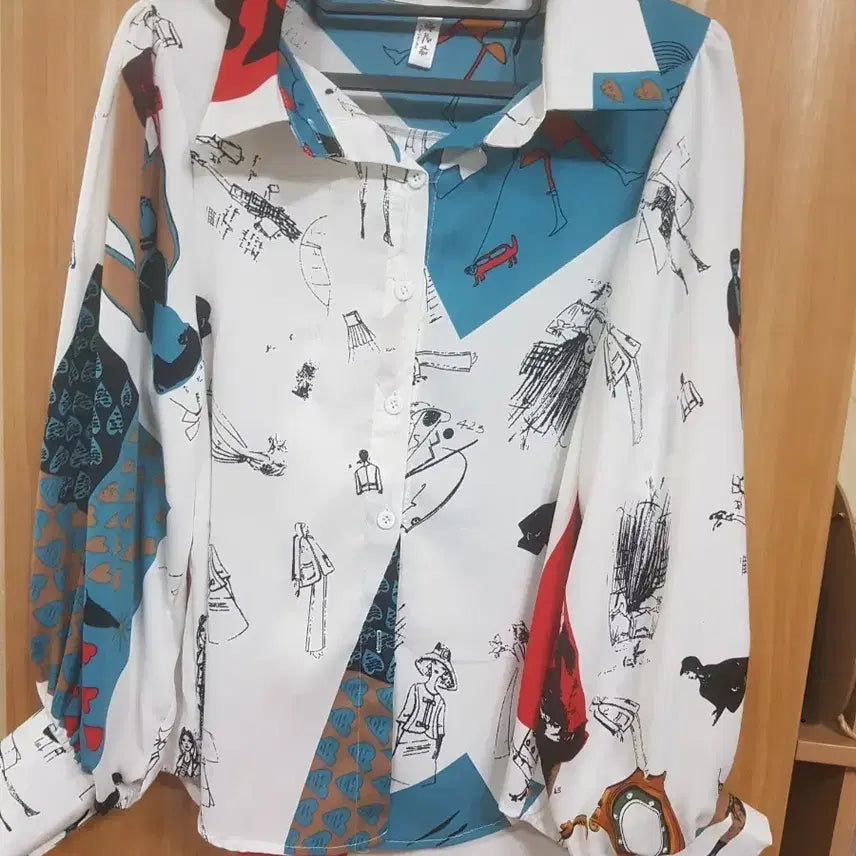 [BUNJANG] Pattern Printing Blouse (Size 66) / 패턴 프린팅 블라우스(66)미사용