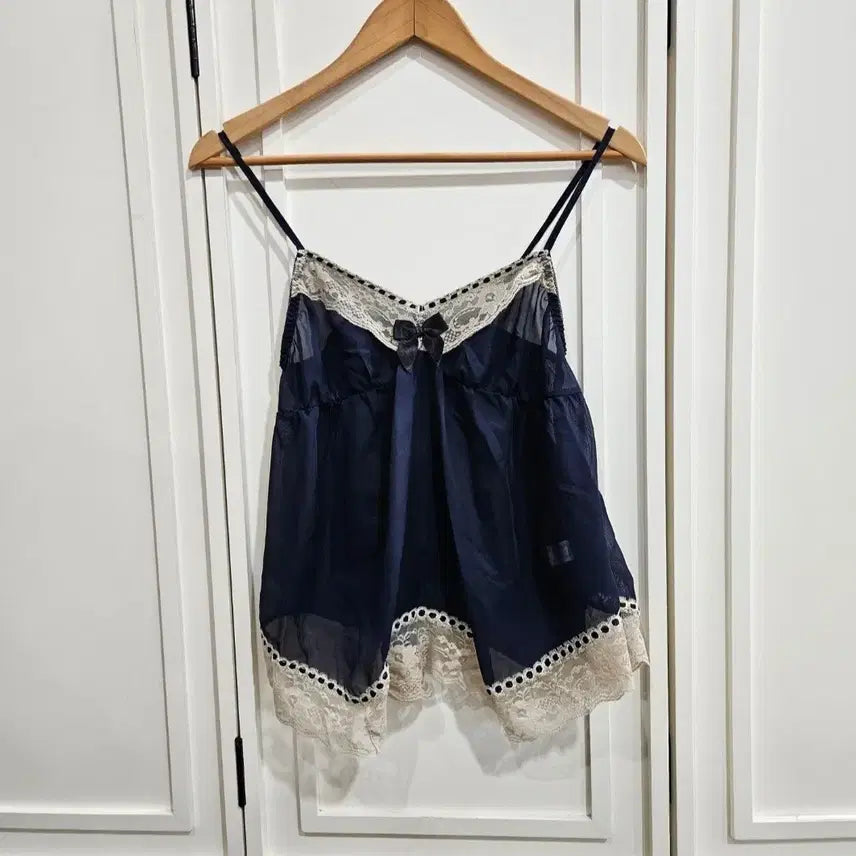[BUNJANG] Navy Lace Bralette Camisole Top / 네이비 레이스 슬립 뷔스티에 탑