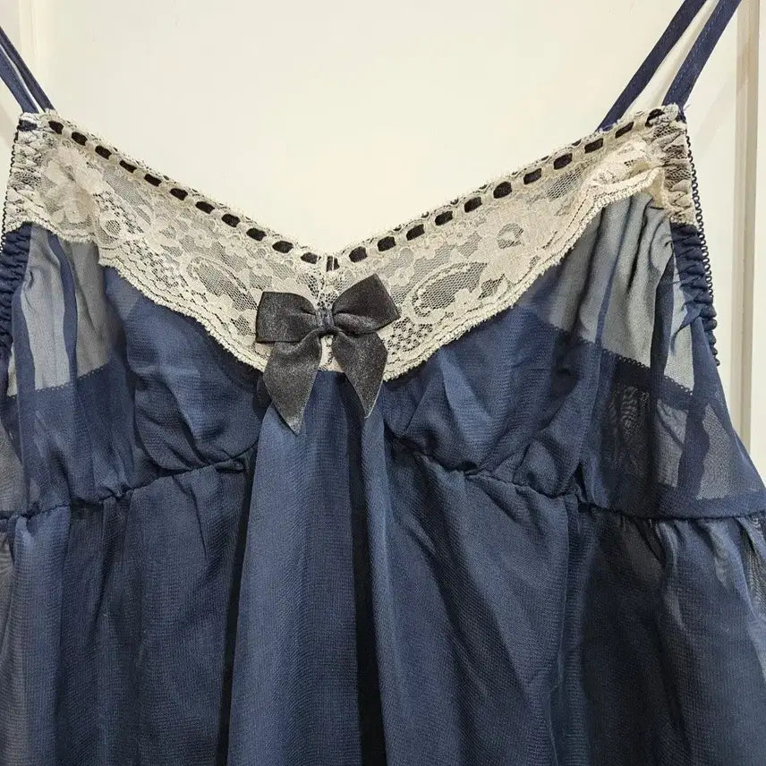 [BUNJANG] Navy Lace Bralette Camisole Top / 네이비 레이스 슬립 뷔스티에 탑