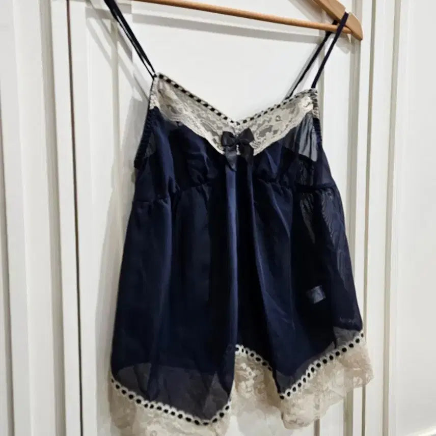 [BUNJANG] Navy Lace Bralette Camisole Top / 네이비 레이스 슬립 뷔스티에 탑
