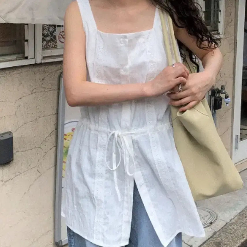 [BUNJANG] White Sleeveless Dress Blouse / 화이트 블라우스 나시 원피스