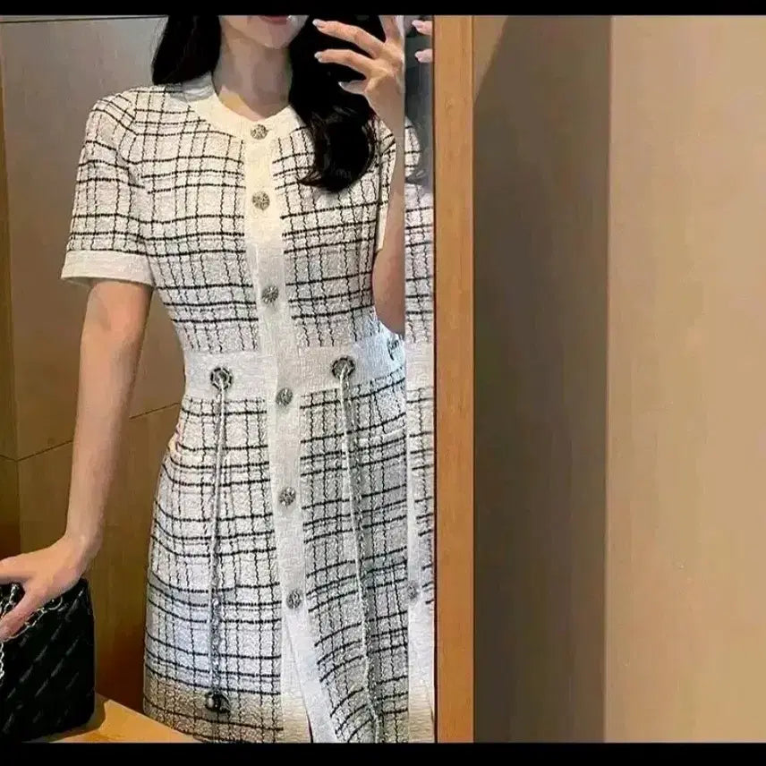 [BUNJANG] Imported Tweed Dress with Chain Belt / 수입의류 하객룩 트위드원피스