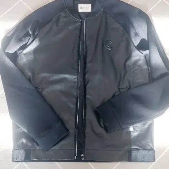 [BUNJANG] Cleveland Apparel Black Leather &amp; Jersey Bomber Jacket / Cleveland Apparel 블랙 점퍼