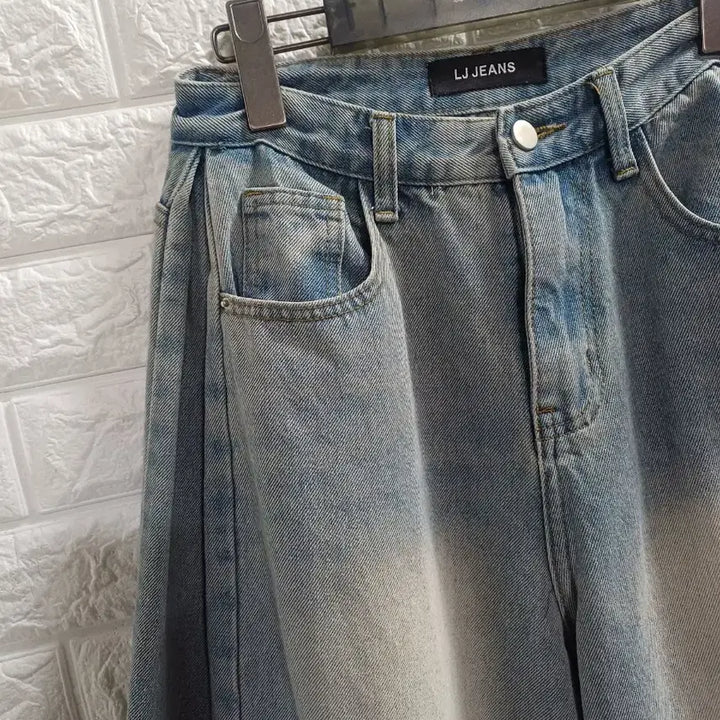 [BUNJANG] Side Shirring Wide Leg Denim Pants / 허단35.옆셔링 와이드 데님 팬츠