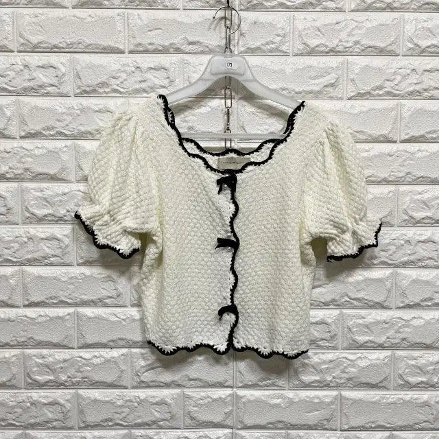 [BUNJANG] Ribbon Half Sleeve Cardigan / 0173) 반팔 리본 가디건