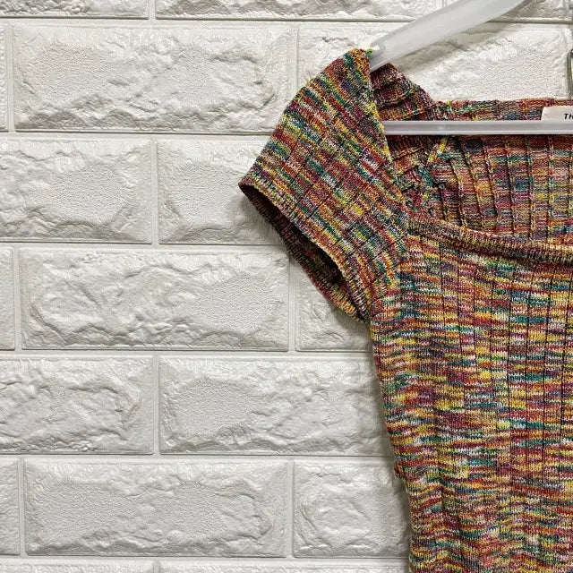 [BUNJANG] Square Neck Short Sleeve Knit T-Shirt / 0174) 스퀘어넥 반팔 니트티셔츠