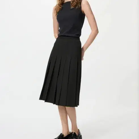 [BUNJANG] Uniqlo Wide Pleated Midi Skirt Black M / 유니클로 와이드 플리츠 미디 스커트 m