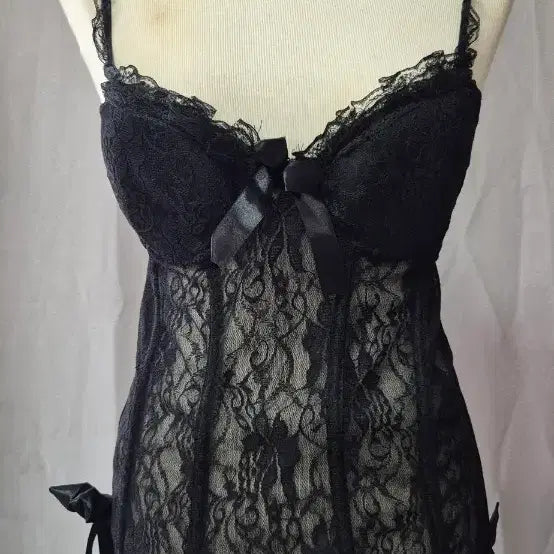 [BUNJANG] Black Lace Corset Lingerie Set / 블랙 레이스 코르셋 란제리