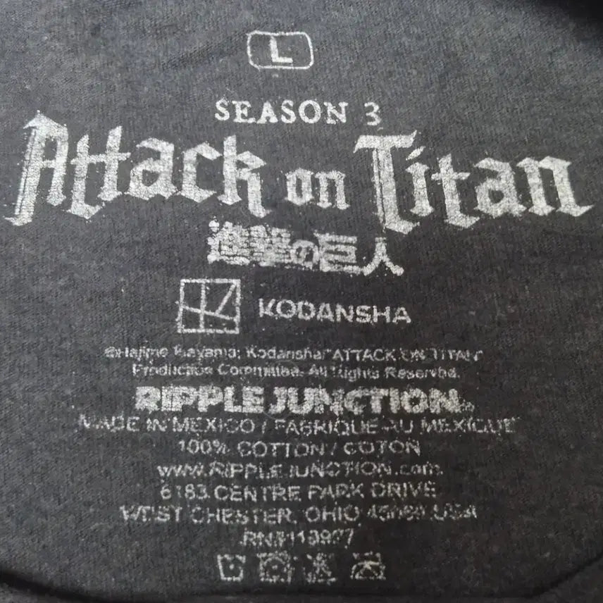 [BUNJANG] Attack on Titan Official T-Shirt / [L]진격의거인 티셔츠 오피셜  -220