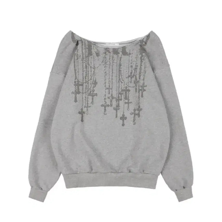 [BUNJANG] FANXY CLUB Necklace One Shoulder Sweatshirt (Melange) / [팬시클럽] 넥클리스 원숄더 스웻셔츠 (MELANGE) F25ZB037