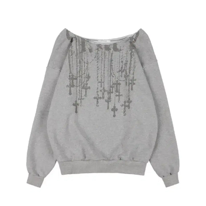 [BUNJANG] FANXY CLUB Necklace One Shoulder Sweatshirt (Melange) / [팬시클럽] 넥클리스 원숄더 스웻셔츠 (MELANGE) F25ZB037
