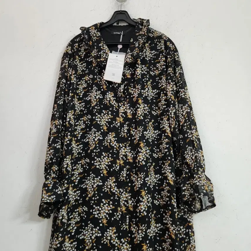 [BUNJANG] Chiffon Floral Long Dress - Black / 쉬폰 플라워 롱 원피스 블랙새옷