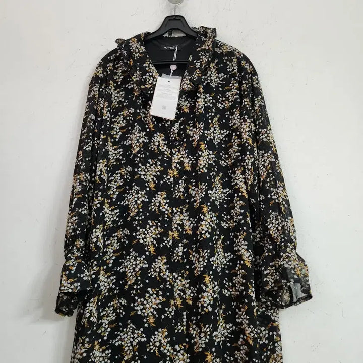 [BUNJANG] Chiffon Floral Long Dress - Black / 쉬폰 플라워 롱 원피스 블랙새옷