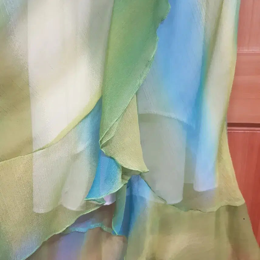 [BUNJANG] Chiffon Long Dress (Green/Blue, Size 44) / 그린/블루 쉬폰 롱 원피스(44)