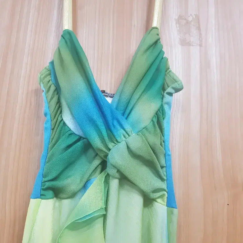 [BUNJANG] Chiffon Long Dress (Green/Blue, Size 44) / 그린/블루 쉬폰 롱 원피스(44)