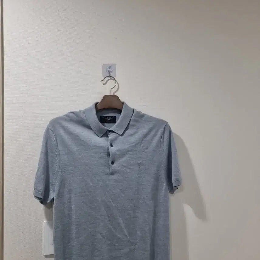 [BUNJANG] All Saints 100% Merino Wool Short Sleeve Knit Polo Shirt - Size L / 올세인츠 100% 메리노울 반팔 니트 폴로셔츠