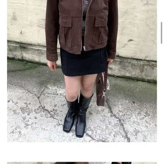[BUNJANG] Brown Suede Style Cropped Jacket / 브라운 스웨이드 스타일 자켓