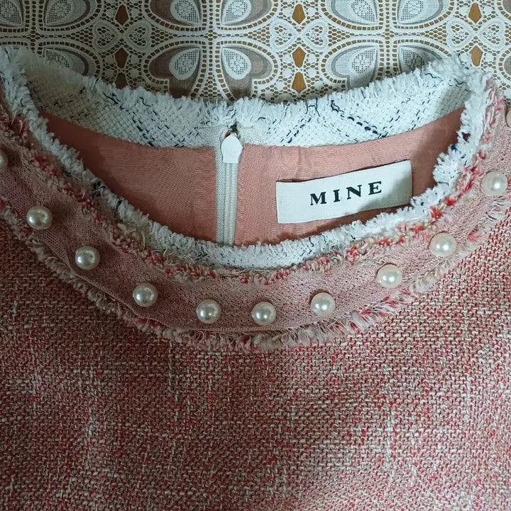 [BUNJANG] Mine Pink Tweed Pearl Detail Long Dress / 마인 핑크 원피스